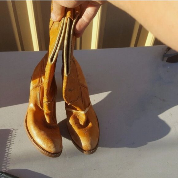 VTG DINGO ACME WOMEN'S TAN MARBLED LEATHER WESTERN sz6.5 COWBOY BOOTS RS 40402 - Picture 1 of 12